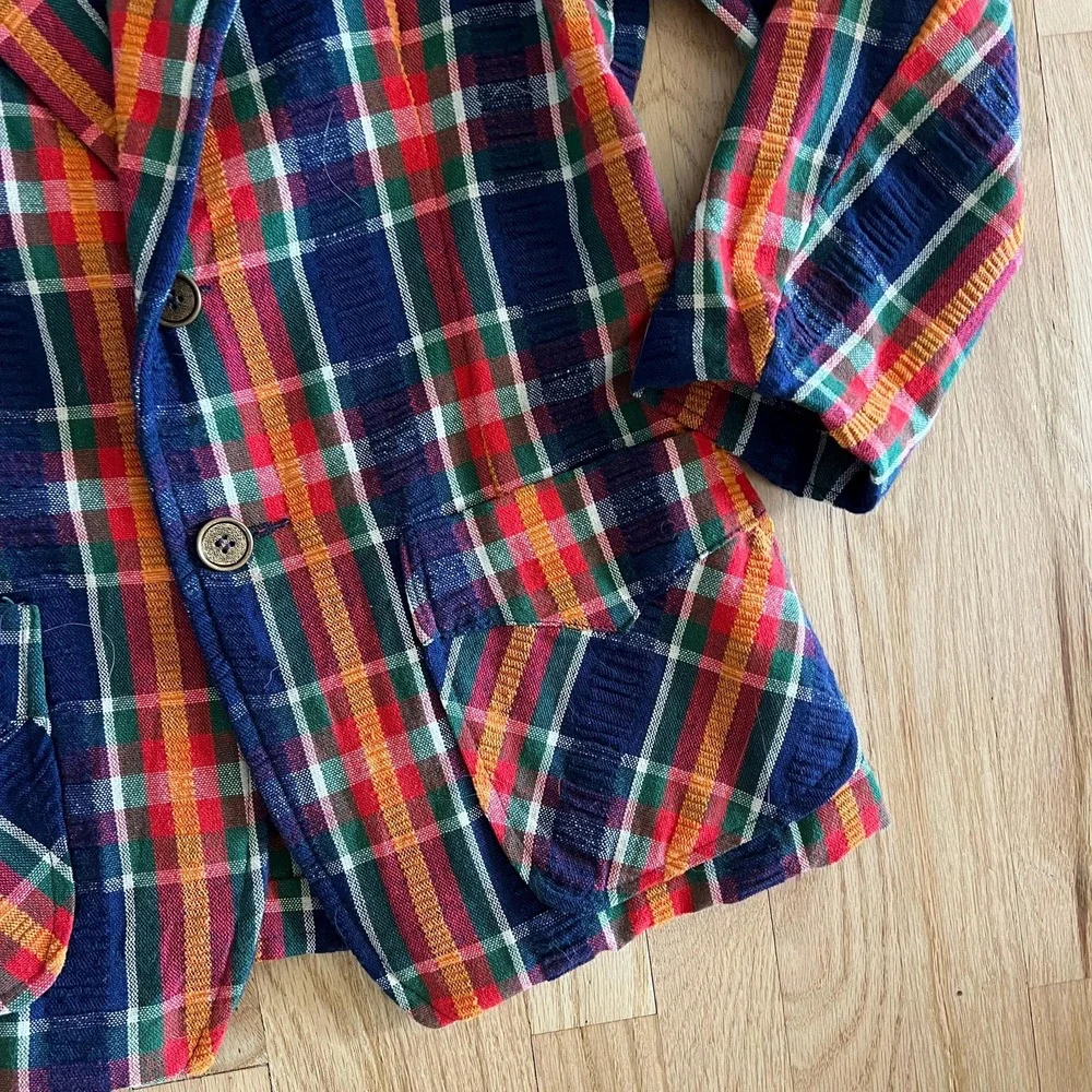 Vintage‎ 70s Plaid Blazer Made in USA Jean Blazers Campus Colorful Tartan Jacket